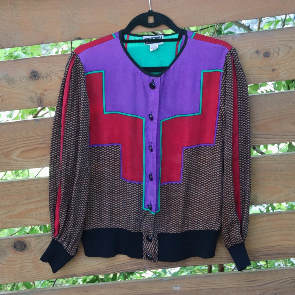 Vintage 90s Colorful Silk Blouse